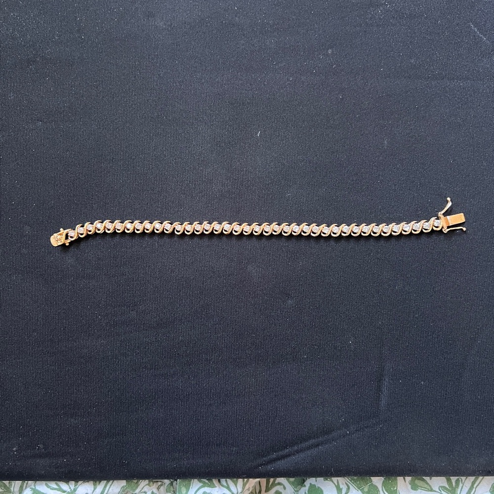 Gold Plated Sterling Silver and CZ Tennis Bracelet - Picture 5 of 8